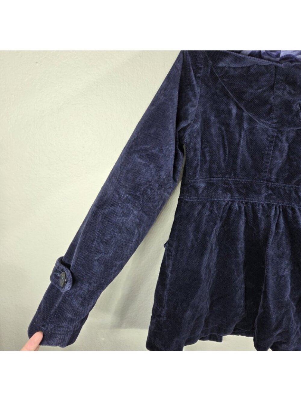Anthropologie Idra Navy Blue Corduroy Hooded Jacket Size 0 Floral Swirl Lining - Picture 10 of 16